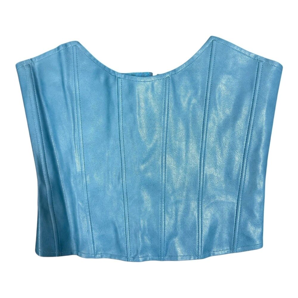MIAOU Strapless Corset Size Medium Blue Vegan Leather Zipper Top
